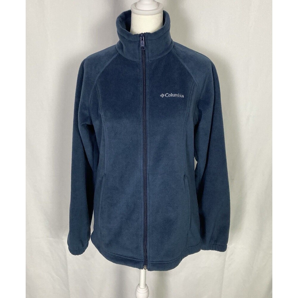 Columbia Sz Medium Women Fleece Navy Blue Jacket Full Zip Outdoor Classic
